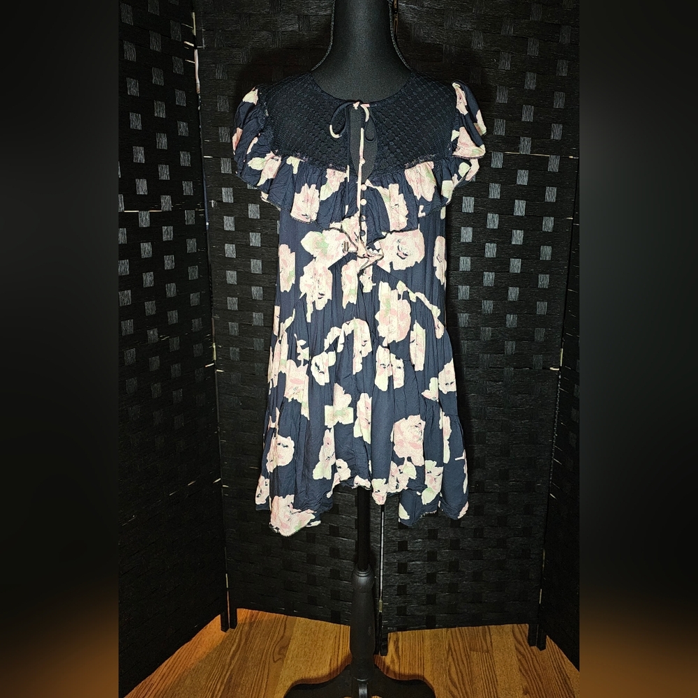 Free People Baby Doll Black Floral Lace Dress